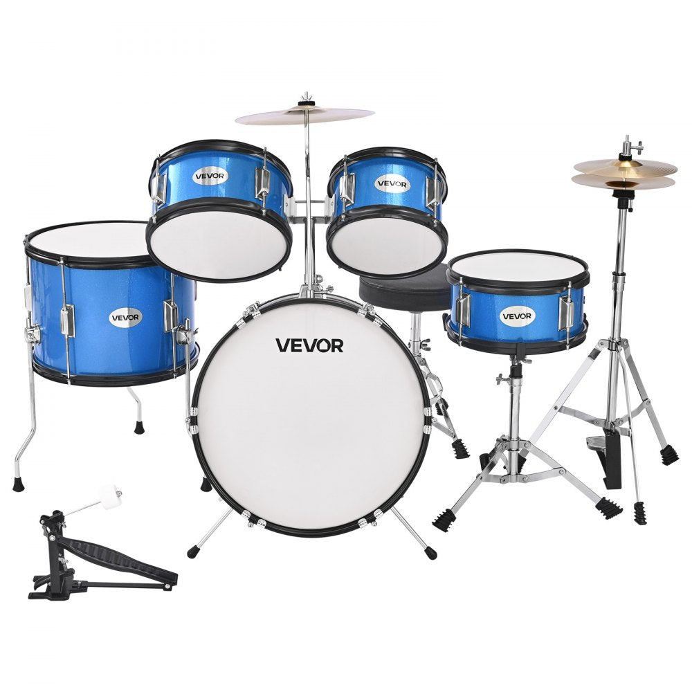 VEVOR Kids Drum Set, 5-Piece 16 in Junior Drum Sets, Beginner Drums Set with Adjustable Throne, Cymbal & Two Pairs of Drumsticks, Musical Learning Drums Instruments Kit, for Children Ages 6-13 (Blue)