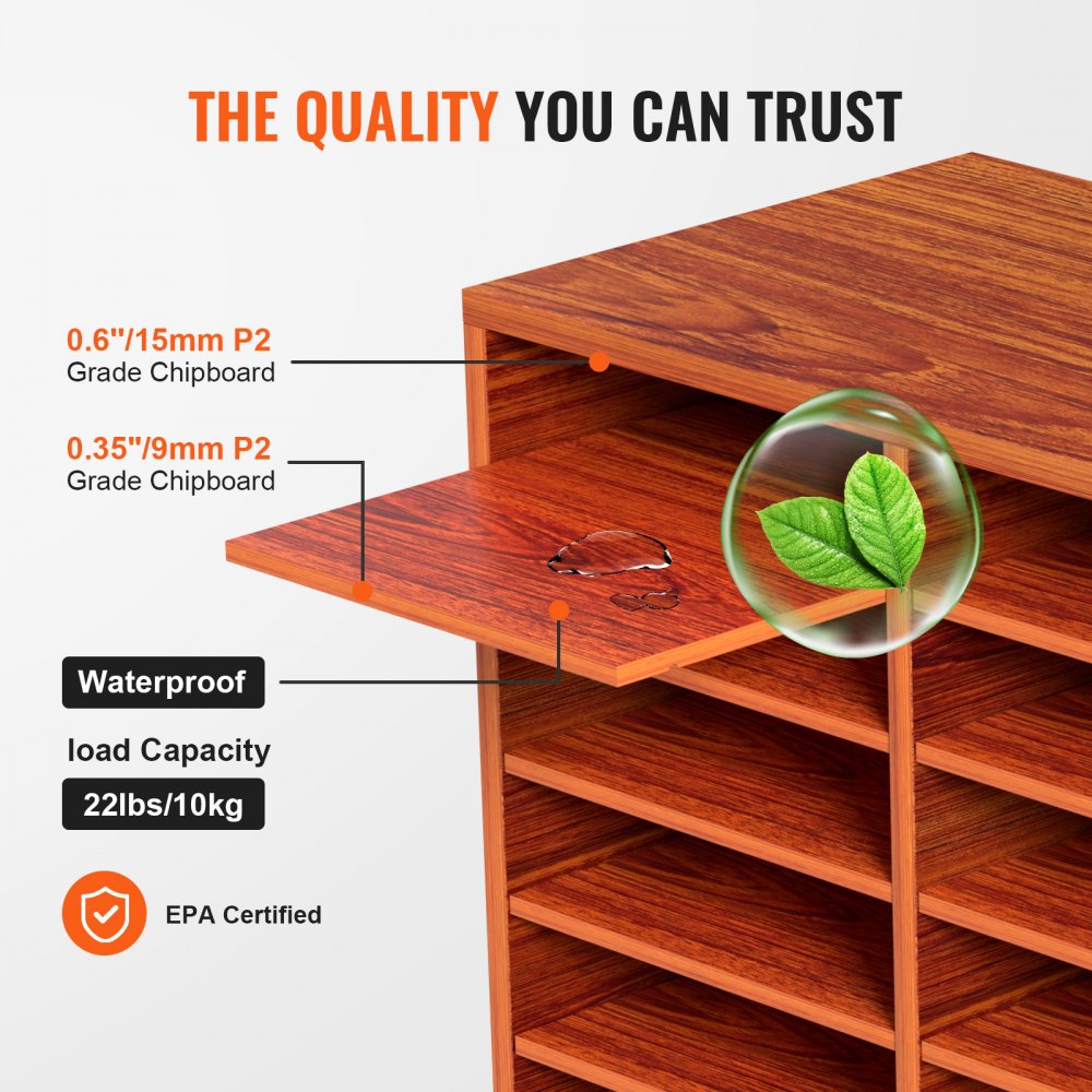 VEVOR 27 Compartments Wood Literature Organizer, Adjustable Shelves, Medium Density Fiberboard Mail Center, Office Home School Storage for Files, Documents, Papers, Magazines, Brown