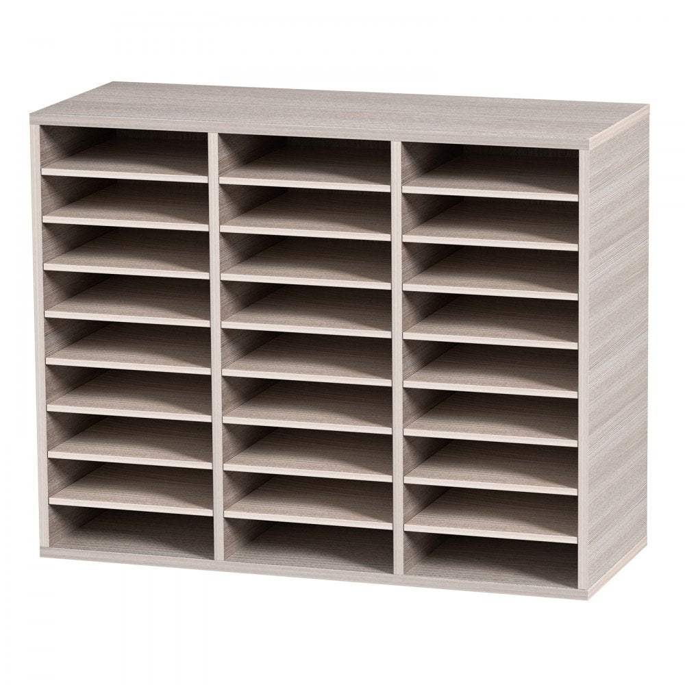 VEVOR 27 Compartments Wood Literature Organizer, Adjustable Shelves, Medium Density Fiberboard Mail Center, Office Home School Storage for Files, Documents, Papers, Magazines, Grey
