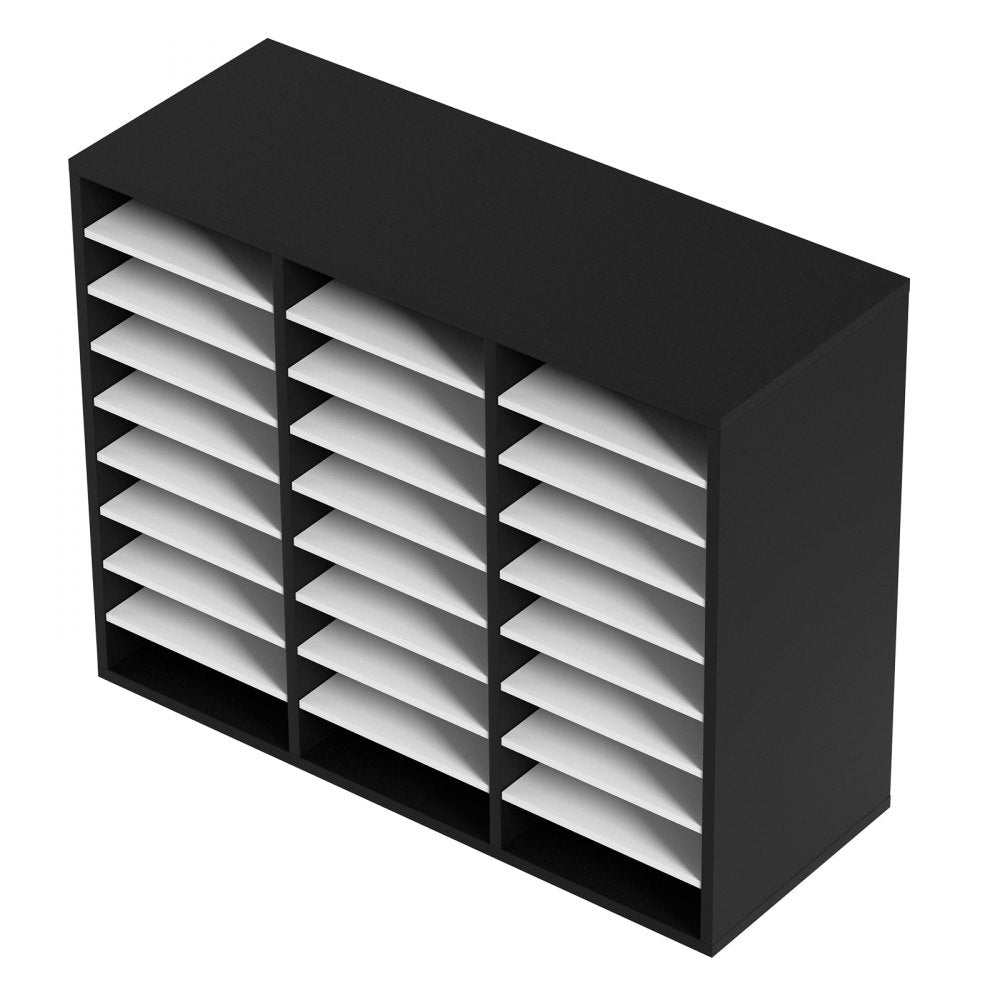 VEVOR 27 Compartments Wood Literature Organizer, Adjustable Shelves, Medium Density Fiberboard Mail Center, Office Home School Storage for Files, Documents, Papers, Magazines, Black+White