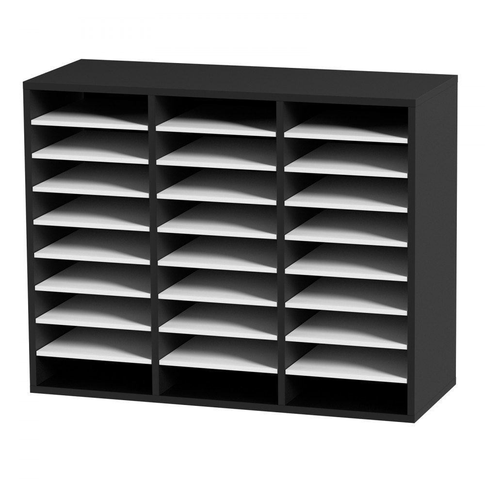 VEVOR 27 Compartments Wood Literature Organizer, Adjustable Shelves, Medium Density Fiberboard Mail Center, Office Home School Storage for Files, Documents, Papers, Magazines, Black+White