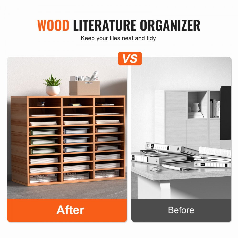 VEVOR 27 Compartments Wood Literature Organizer, Adjustable Shelves, Medium Density Fiberboard Mail Center, Office Home School Storage for Files, Documents, Papers, Magazines, White
