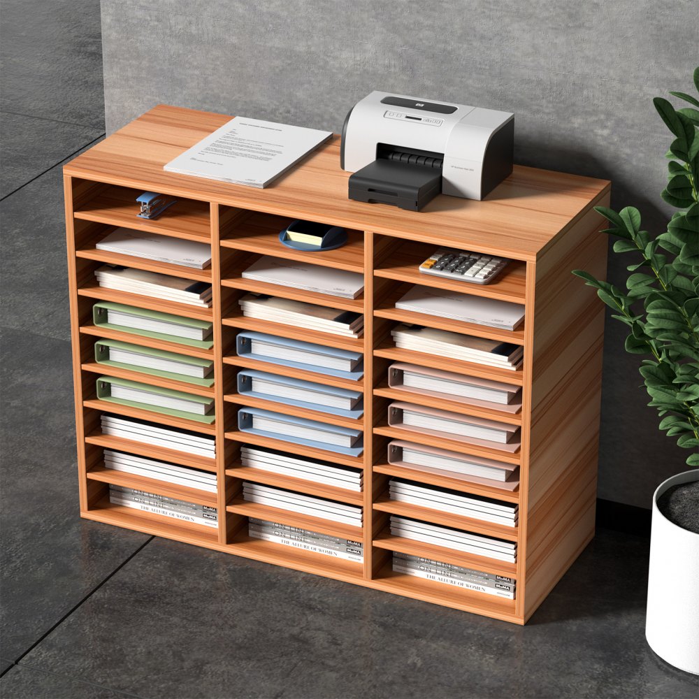 VEVOR 27 Compartments Wood Literature Organizer, Adjustable Shelves, Medium Density Fiberboard Mail Center, Office Home School Storage for Files, Documents, Papers, Magazines, White