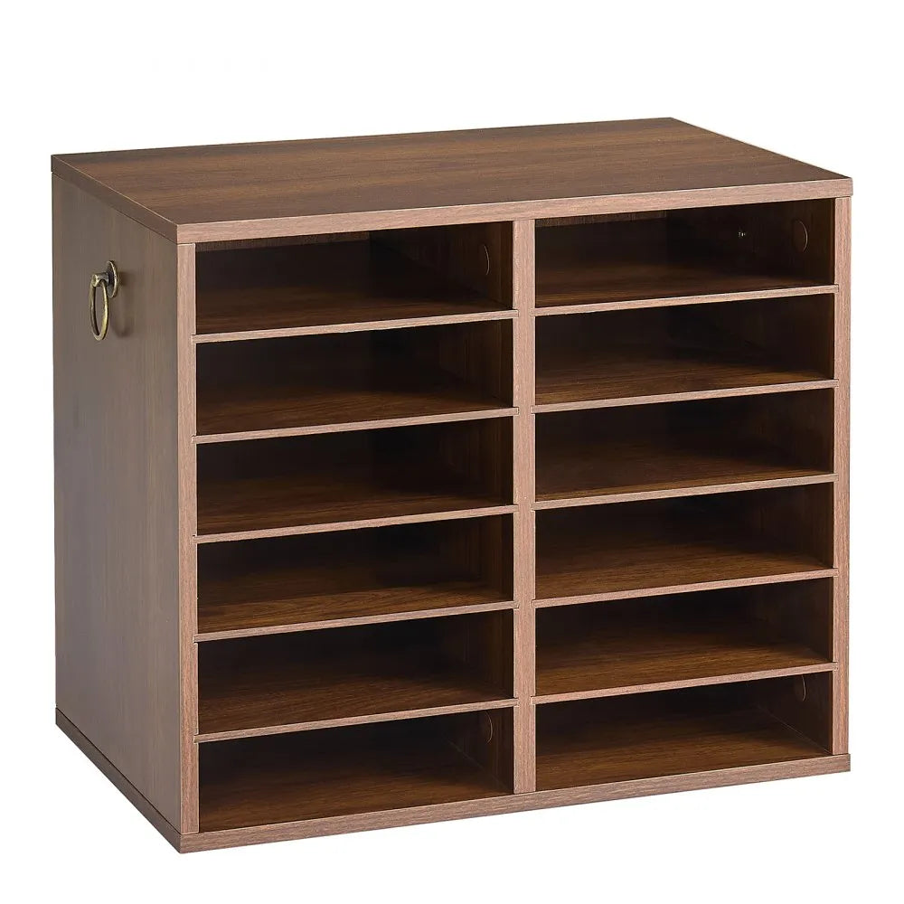 VEVOR Wood Literature Organizer 12 Compartments Office Mailboxes Brown, Countertop Literature Sorter for Files Documents Papers, with Adjustable Shelves, for Office, Home, Classroom Organization