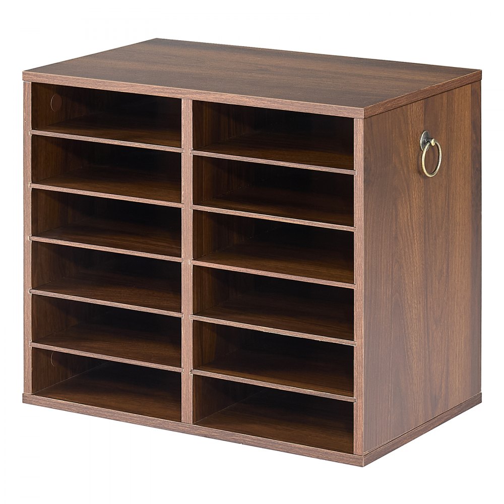 VEVOR Wood Literature Organizer 12 Compartments Office Mailboxes Brown, Countertop Literature Sorter for Files Documents Papers, with Adjustable Shelves, for Office, Home, Classroom Organization