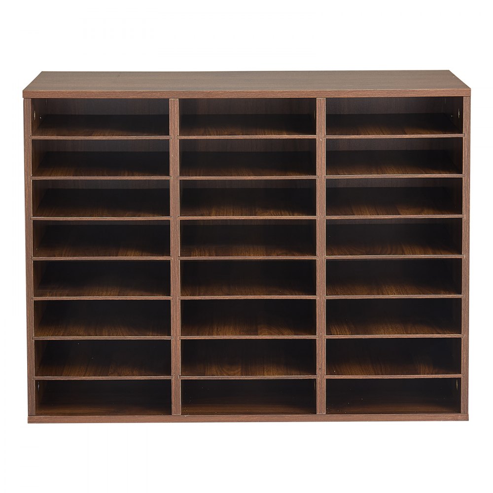 VEVOR Wood Literature Organizer 24 Compartments Office Mailboxes Brown, Countertop Literature Sorter for Files Documents Papers, with Adjustable Shelves, for Office, Home, Classroom Organization