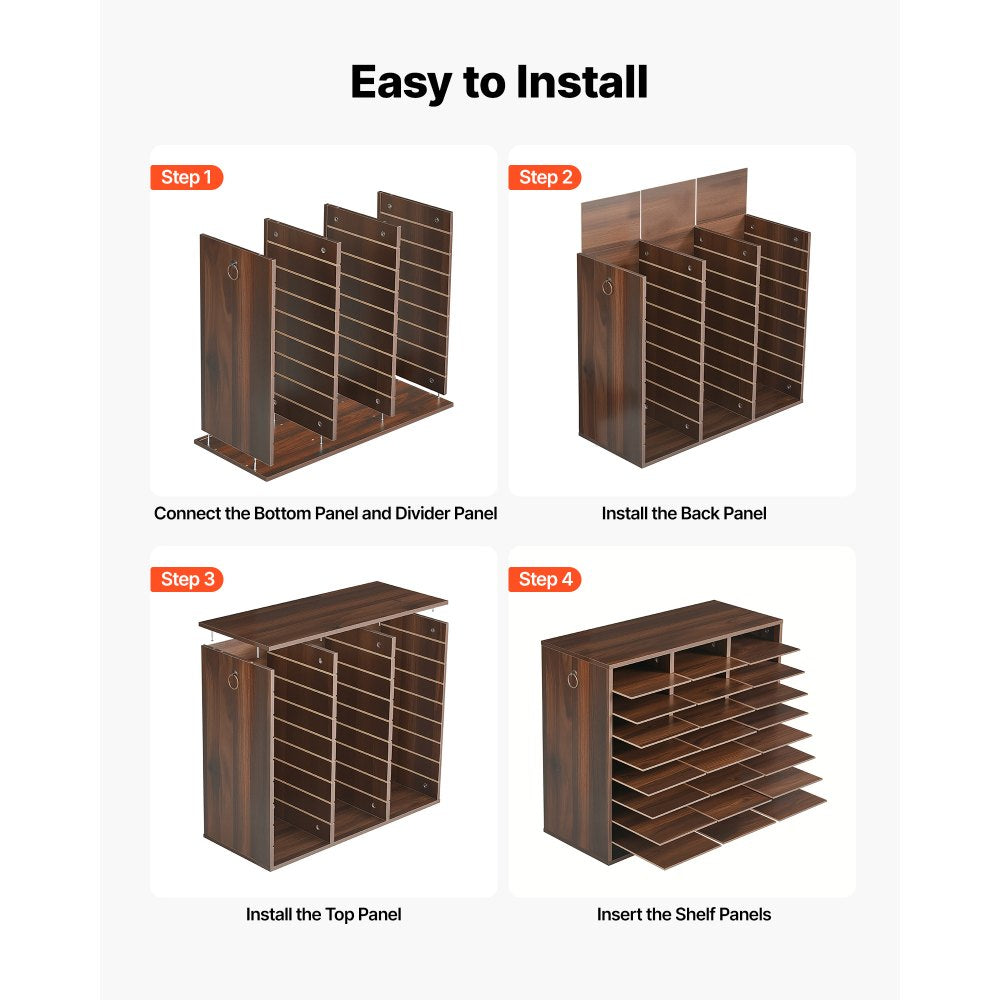 VEVOR Wood Literature Organizer 27 Compartments Office Mailboxes Brown, Countertop Literature Sorter for Files Documents Papers, with Adjustable Shelves, for Office, Home, Classroom Organization
