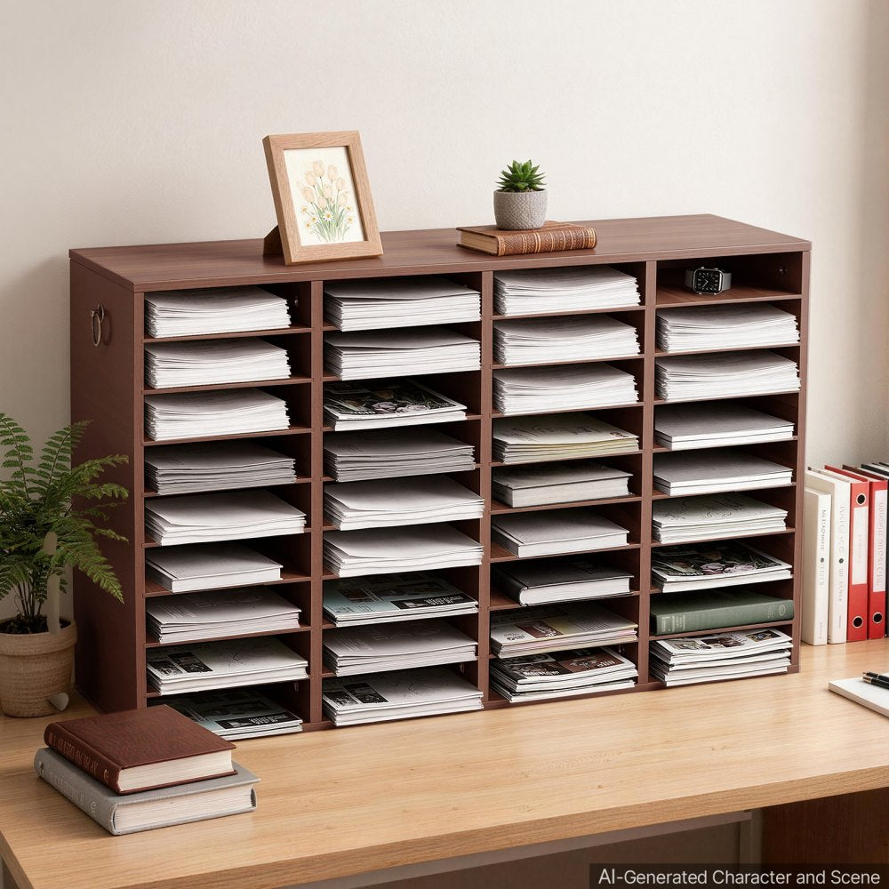 VEVOR Wood Literature Organizer 36 Compartments Office Mailboxes Brown, Countertop Literature Sorter for Files Documents Papers, with Adjustable Shelves, for Office, Home, Classroom Organization