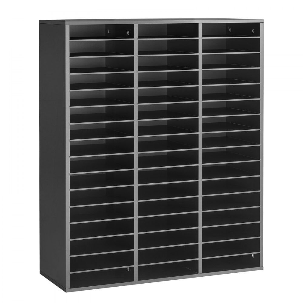 VEVOR Wood Literature Organizer 48 Compartments Office Mailboxes Black, Countertop Literature Sorter for Files Documents Papers, with Adjustable Shelves, for Office, Home, Classroom Organization