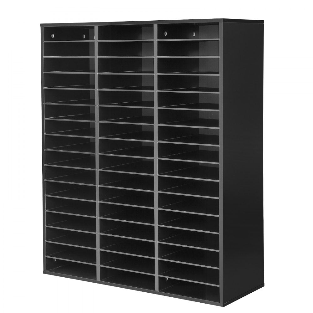 VEVOR Wood Literature Organizer 48 Compartments Office Mailboxes Black, Countertop Literature Sorter for Files Documents Papers, with Adjustable Shelves, for Office, Home, Classroom Organization
