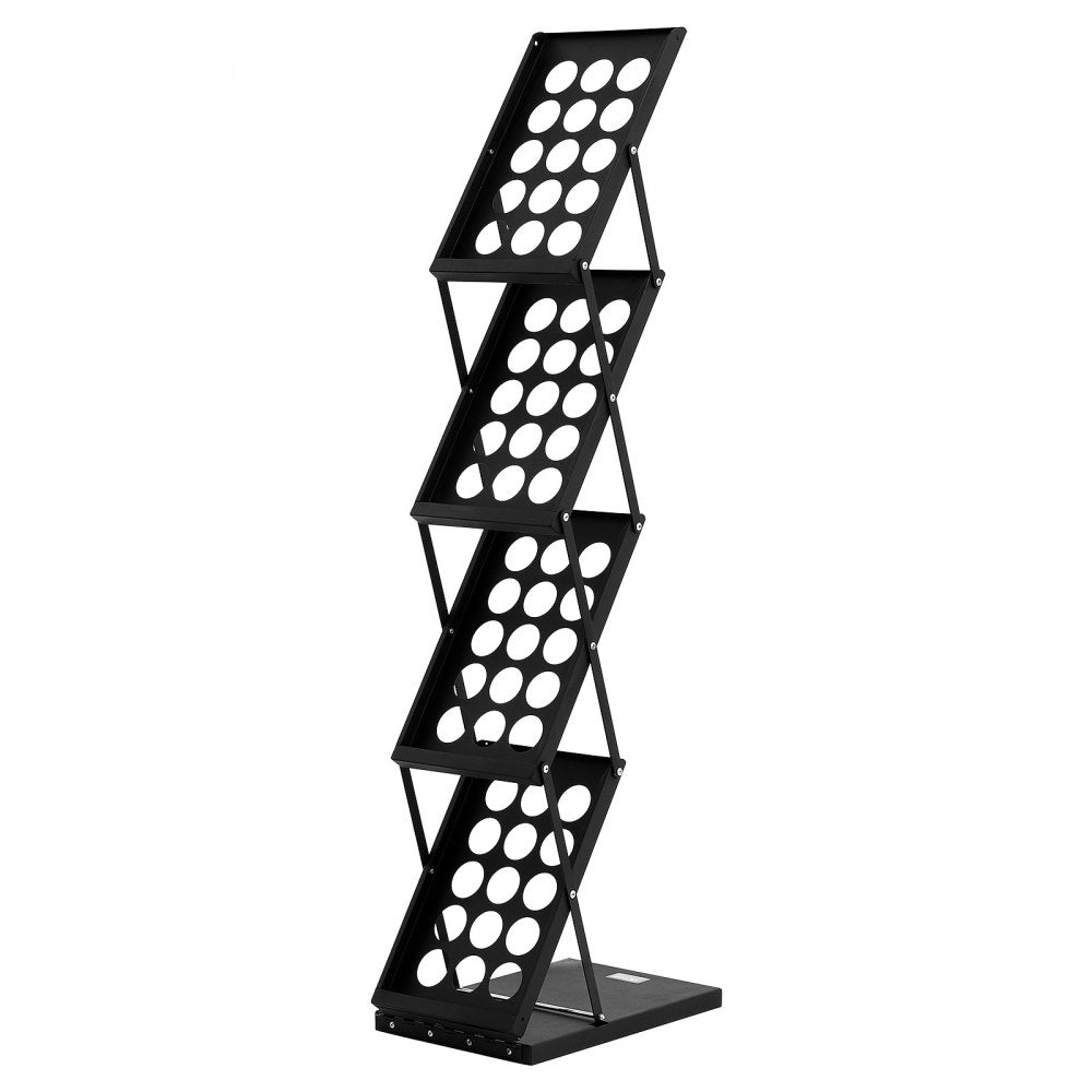 VEVOR Foldable Magazine Display Rack, 4-Tier Brochure Literature Display Stand, Portable Catalog Brochure Holder Stand with Carrying Bag for Office Trade Show Exhibitions, 4 Pockets