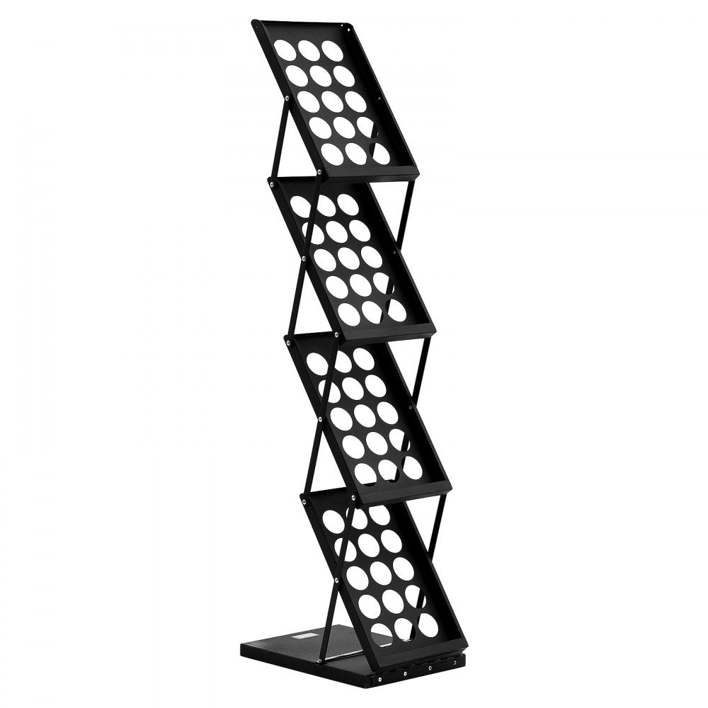 VEVOR Foldable Magazine Display Rack, 4-Tier Brochure Literature Display Stand, Portable Catalog Brochure Holder Stand with Carrying Bag for Office Trade Show Exhibitions, 4 Pockets