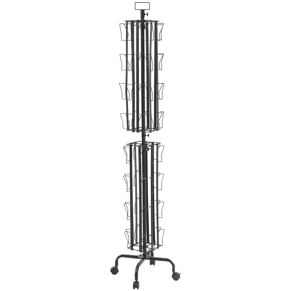 VEVOR Greeting Cards Display Rack, 32 Pockets Rotating Postcard Brochure Display Stand, 360° Spinning Card Display Rack with Sign Holder & 4 Wheels (2 Lockable) for Exhibitions Office Trade Show