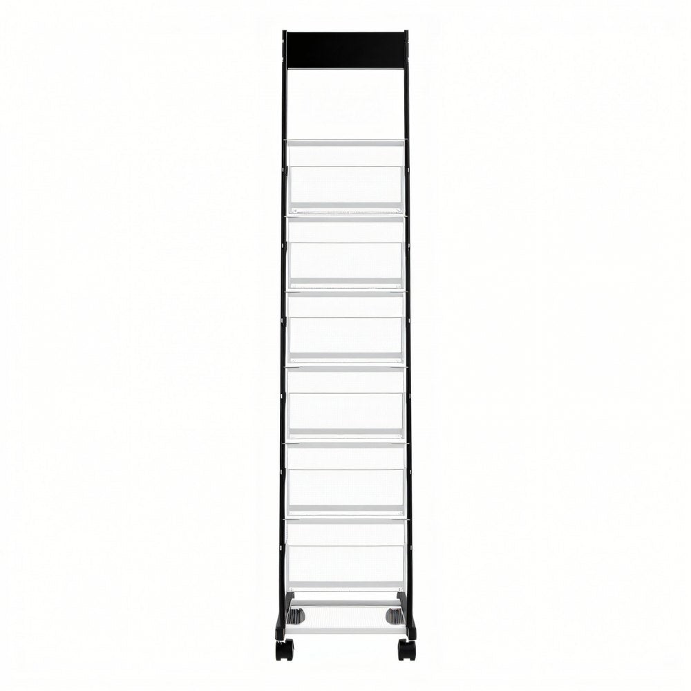VEVOR Brochure Display Rack, Narrow 6-Tier Magazine Literature Display Stand with Wheels, Metal Floor Standing Magazine Rack, Movable Newspaper Catalog Holders for Shop Exhibitions Office (6 Pockets)