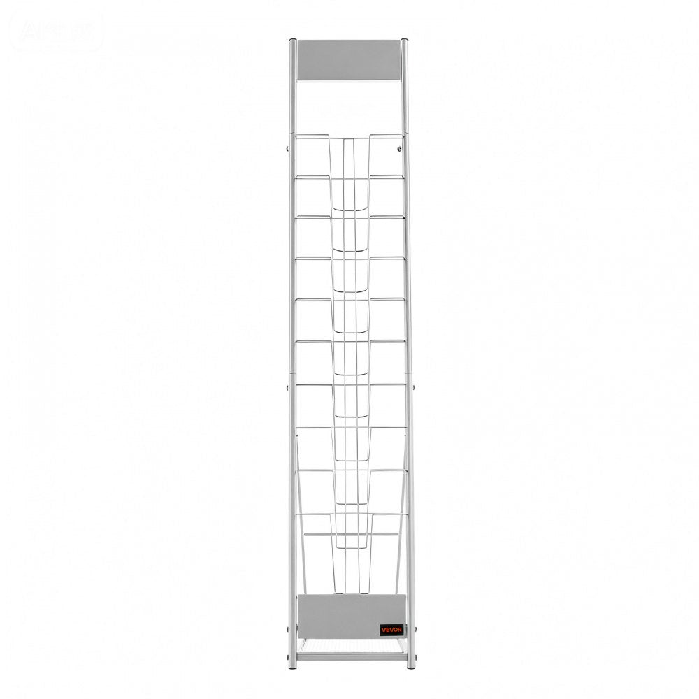 VEVOR Brochure Display Rack, 10 Pockets Magazine Literature Display Stand, Portable Floor Standing Magazine Rack, Metal Newspaper Catalog Holders for Shop, Exhibitions, Office, Trade Show, Silver