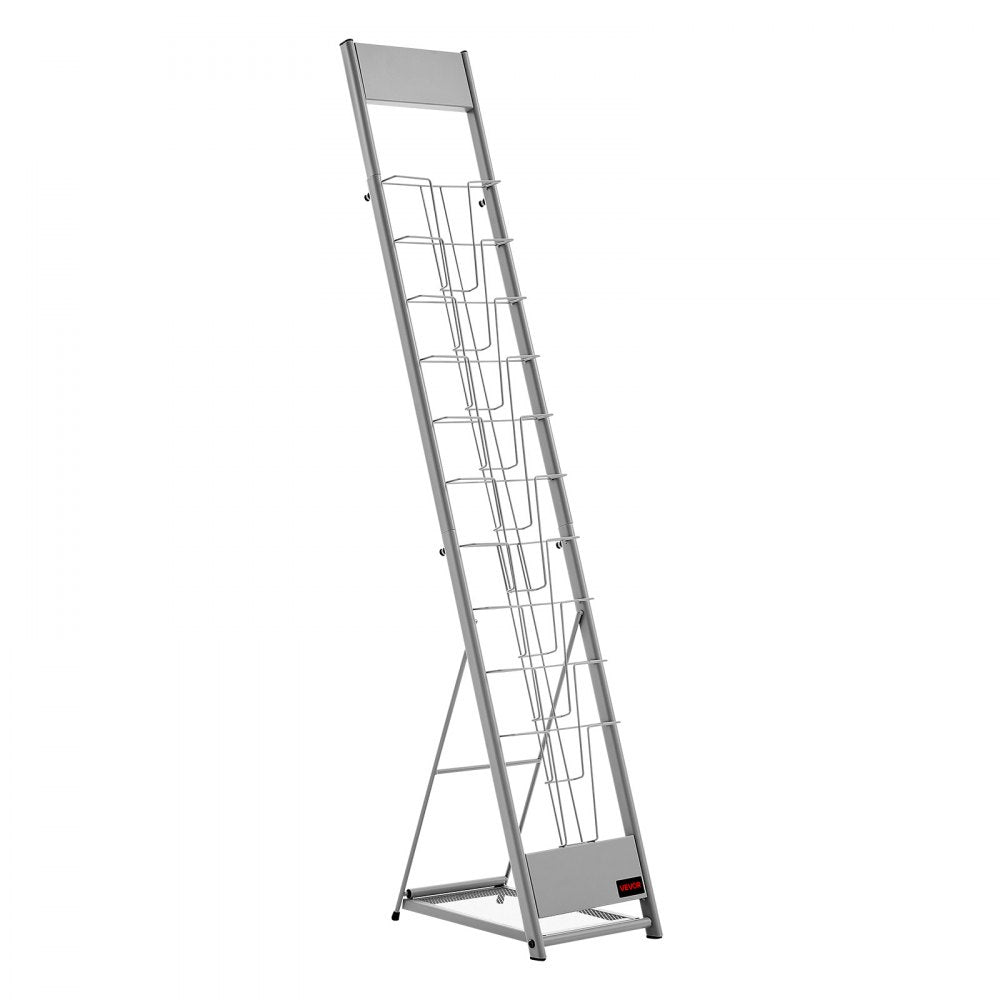 VEVOR Brochure Display Rack, 10 Pockets Magazine Literature Display Stand, Portable Floor Standing Magazine Rack, Metal Newspaper Catalog Holders for Shop, Exhibitions, Office, Trade Show, Silver