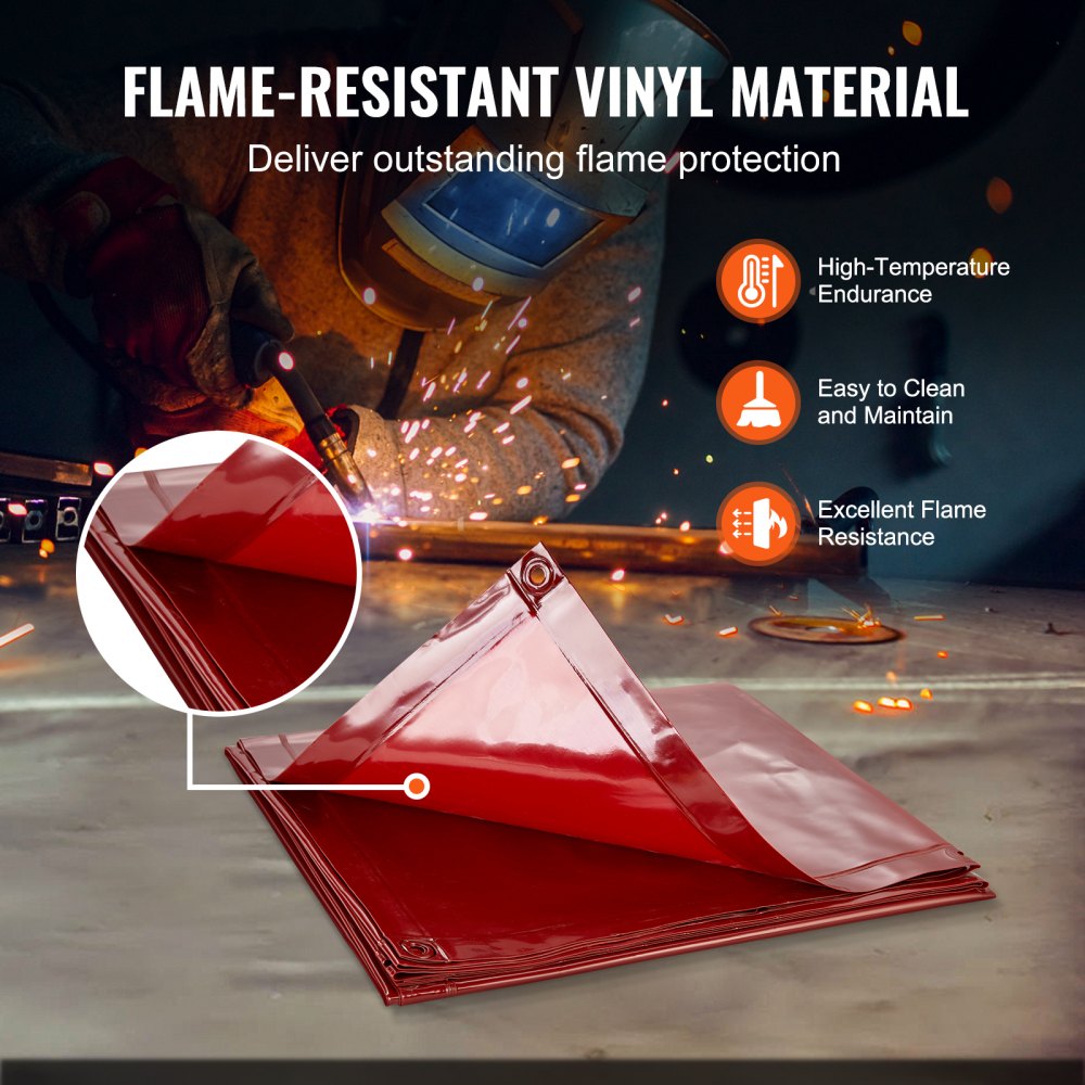 VEVOR Welding Curtain Screen, 6 x 6 FT Hanging Welding Curtain Wall, Flame-Resistant Vinyl Welding Protection Screens with 6-Level UV Protection & Hanging Holes, Portable for Workshop/Industrial Use