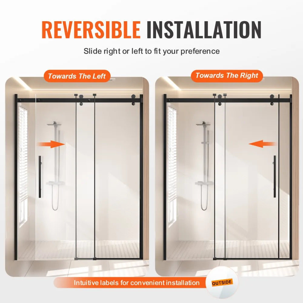 VEVOR Frameless Shower Door - Reversible Left/Right Installation