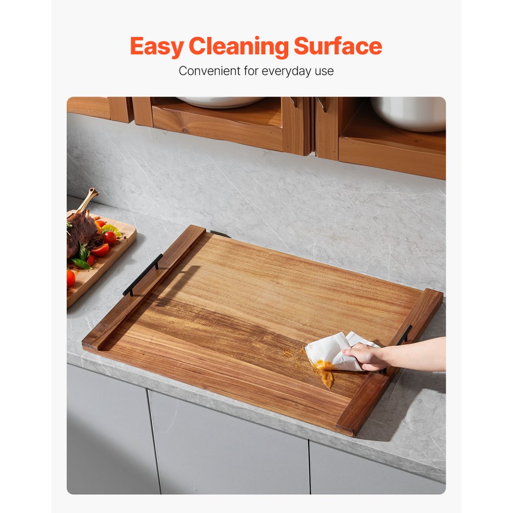 VEVOR Noodle Board Stove Cover, Stove Top Cover Board for Gas Burner & Electric Stove, Acacia Wood Cutting Board with Handles, RV Stovetop Cover/ Kitchen Sink Cover for Counter Space & Tray, Natural