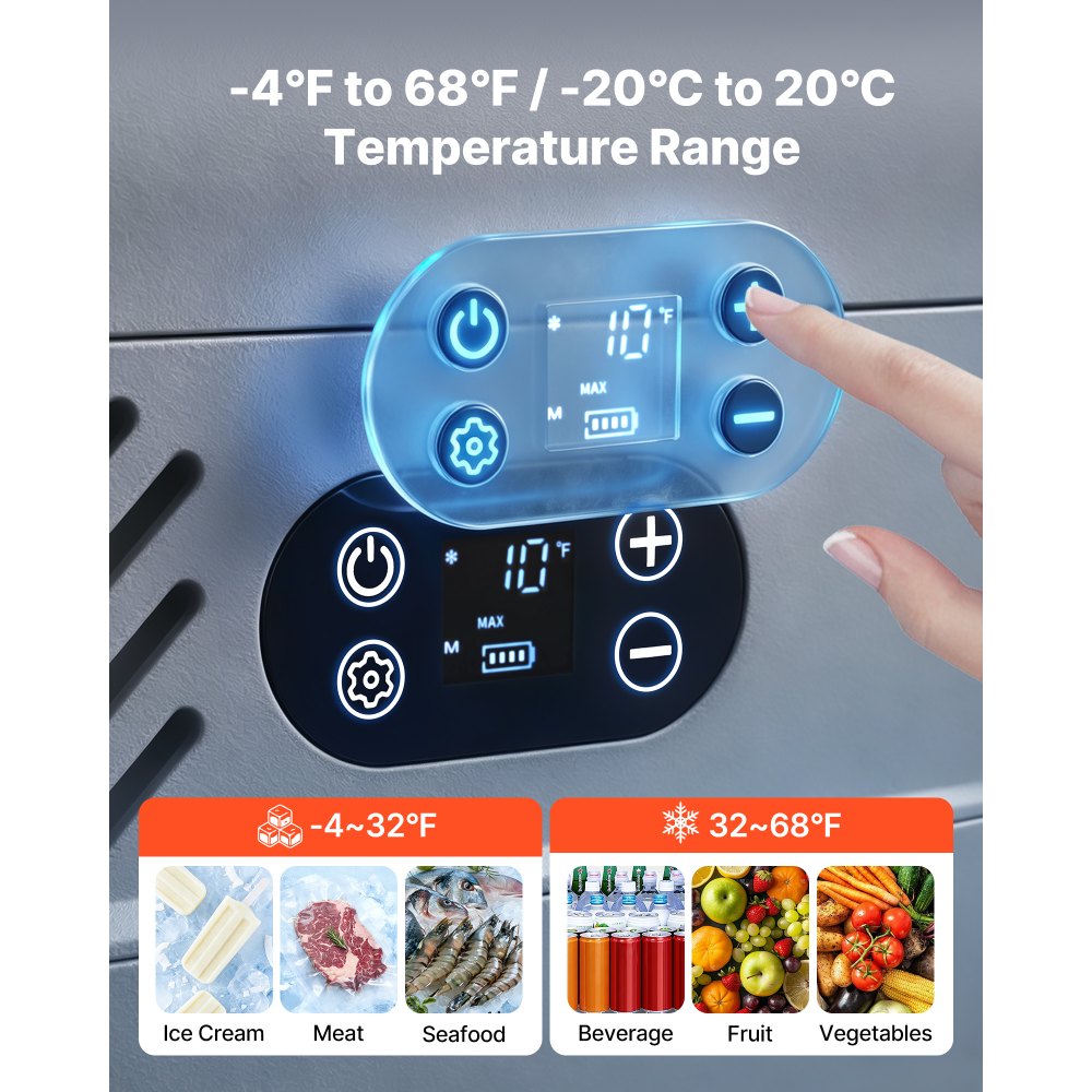 VEVOR 12 Volt Refrigerator, 12.68 QT/ 12L Car Fridge, Portable Electric Freezer Compressor with Handle, 12V/24V DC 100-240V AC, -4°F to 68℉/-20℃ to 20℃, for Truck Van RV SUV Boat Travel Camping