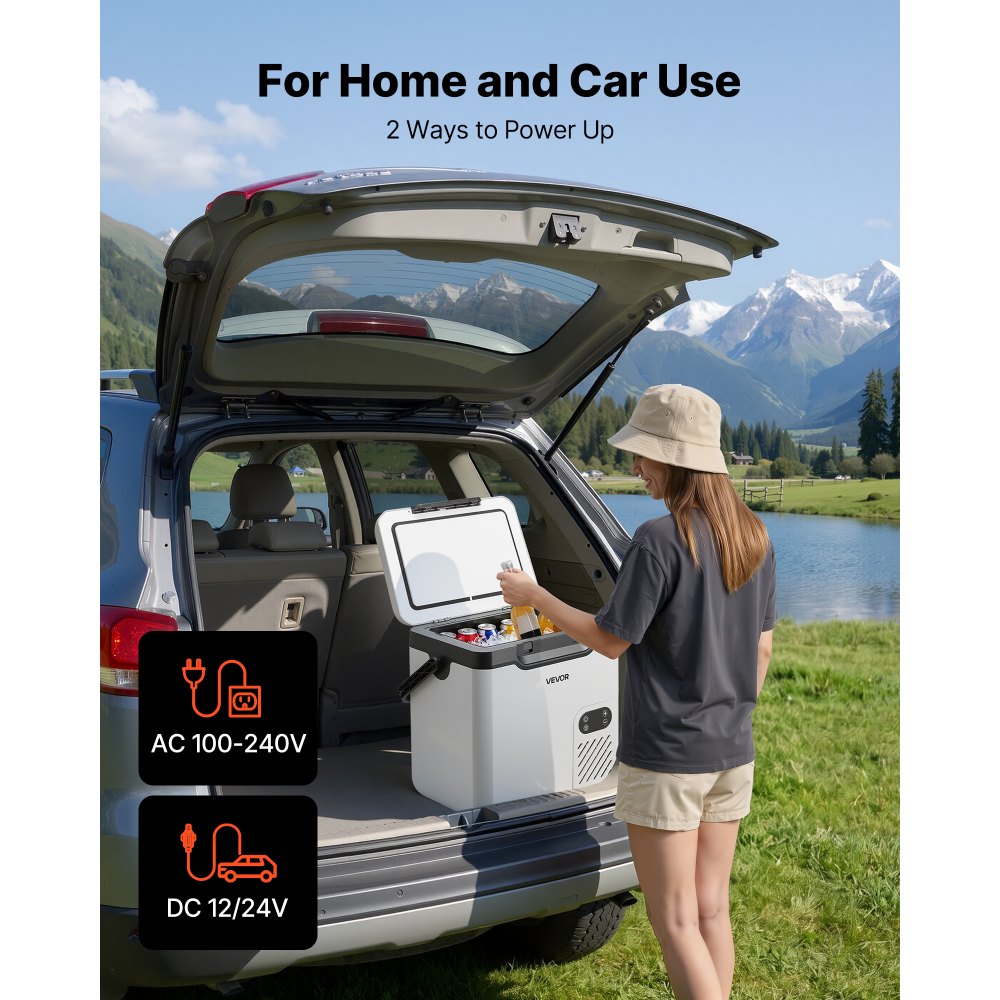 VEVOR 12 Volt Refrigerator, 19 QT/ 18L Car Fridge, Portable Electric Freezer Compressor with Handle, 12V/24V DC 100-240V AC, -4℉ to 68℉/ -20℃ to 20℃, for Truck Van RV SUV Boat Travel Camping