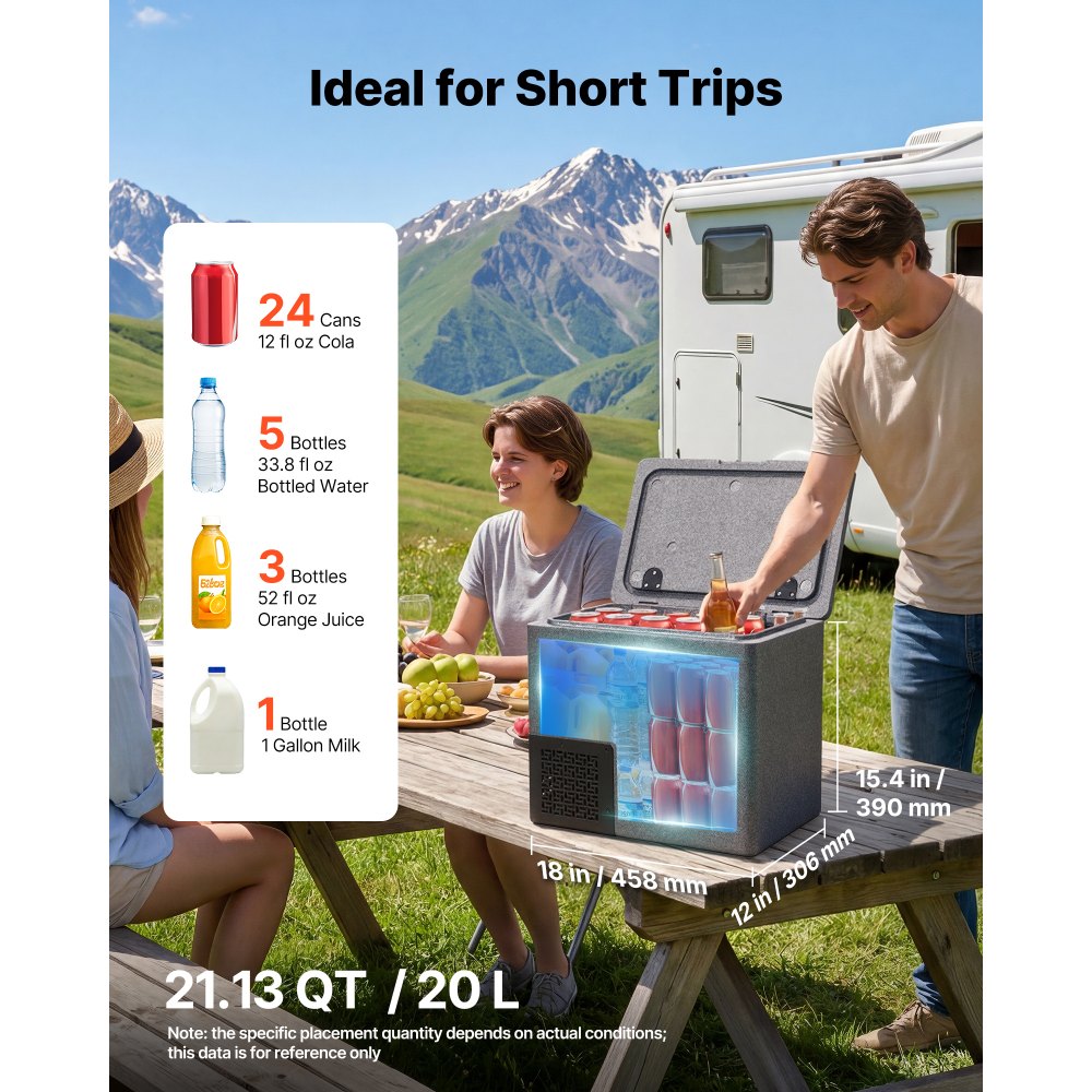 VEVOR 12 Volt Refrigerator, 21.1 QT/ 20L Car Fridge, Portable Ultra-Light EPP Freezer, APP Control Electric Compressor, 12V/24V DC, 14℉ to 50℉, for Truck Van RV SUV Boat Travel Camping