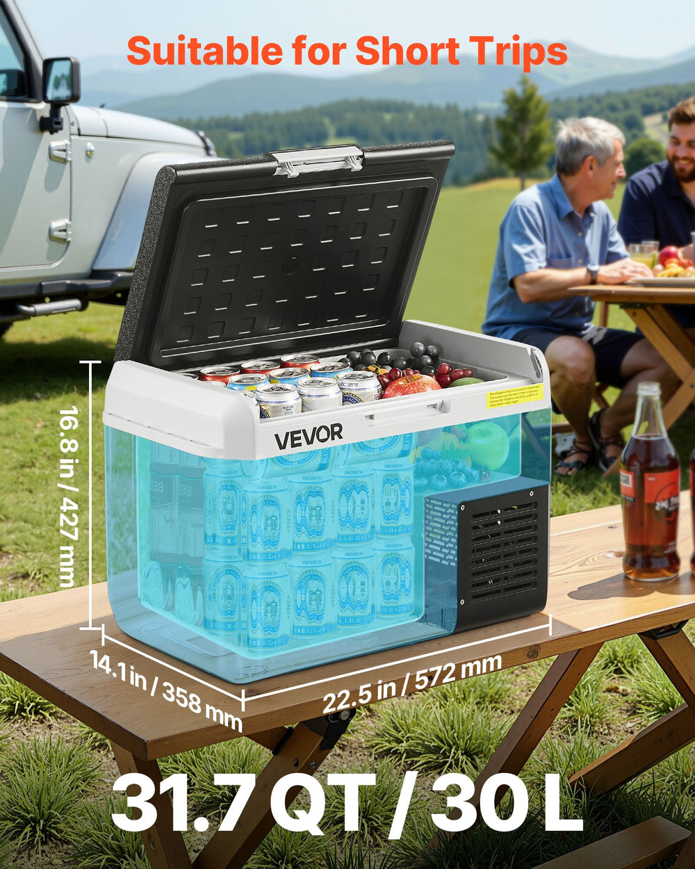 VEVOR 12 Volt Car Refrigerator, 31.7QT/30L Car Fridge, Portable Electric Cooler with -4℉~68℉ Adjustable Temperature, 12/24V DC and 100- 240V AC Compressor Freezer for Outdoor, Camping, Travel, RV