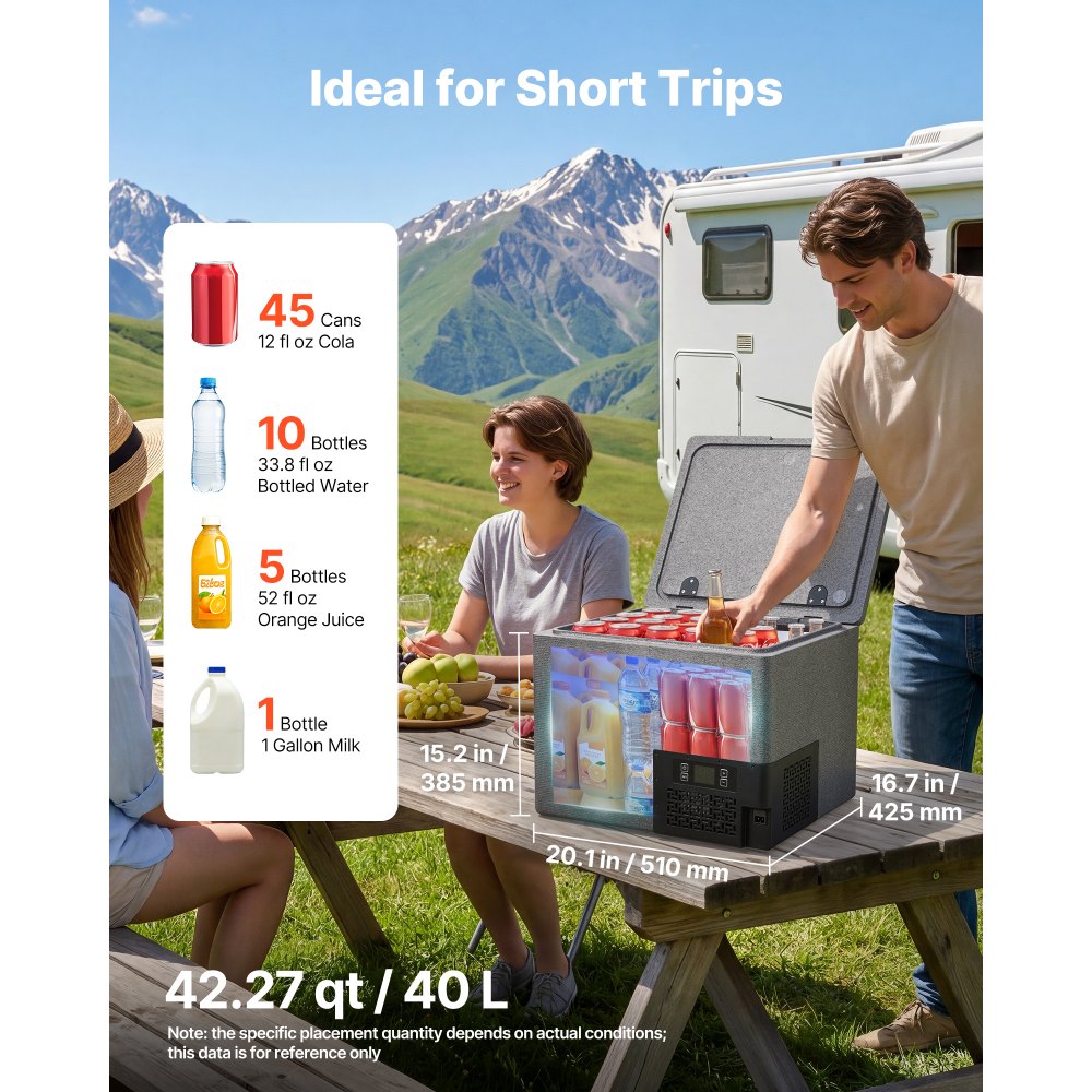 VEVOR 12 Volt Refrigerator, 42.3 QT/ 40L Car Fridge, Portable Ultra-Light EPP Freezer, APP Control Electric Compressor, 12V/24V DC, 14℉ to 50℉, for Truck Van RV SUV Boat Travel Camping