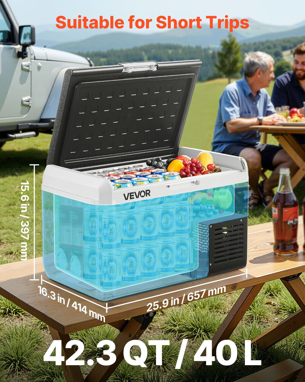VEVOR 12 Volt Car Refrigerator, 42.3QT/40L Car Fridge, Portable Electric Cooler with -4℉~68℉ Adjustable Temperature, 12/24V DC and 100- 240V AC Compressor Freezer for Outdoor, Camping, Travel, RV