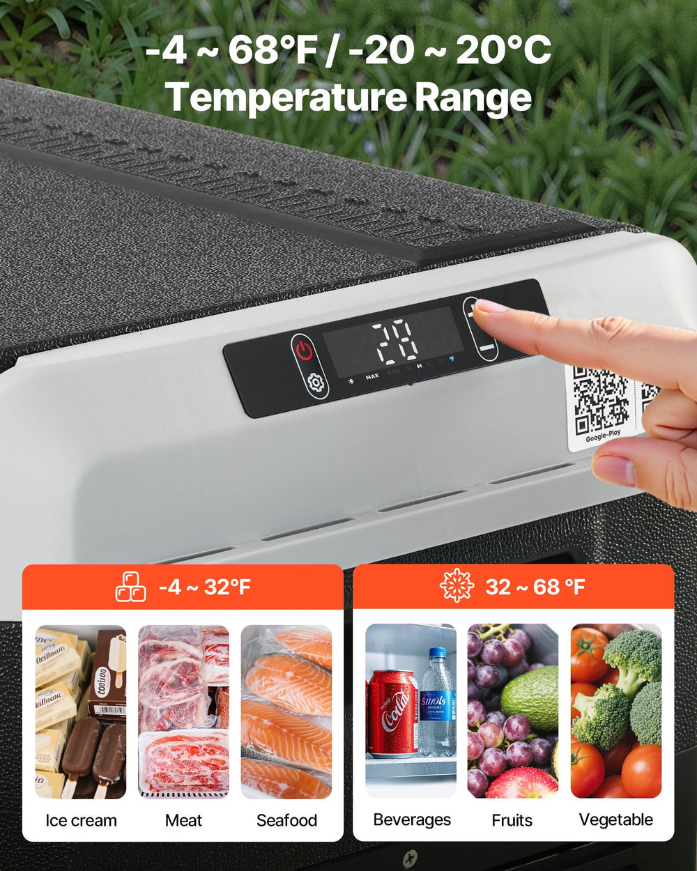 VEVOR 12 Volt Car Refrigerator, 42.3QT/40L Car Fridge, Portable Electric Cooler with -4℉~68℉ Adjustable Temperature, 12/24V DC and 100- 240V AC Compressor Freezer for Outdoor, Camping, Travel, RV