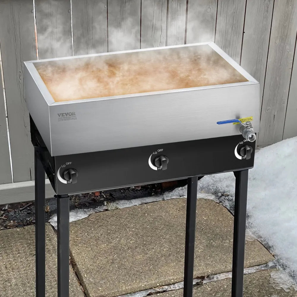 VEVOR Maple Syrup Evaporator Pan, 11.2 Gallon, 162 Cups of 8.8oz Maple Syrup, Flat Evaporator Pan with 1 Valve and 3 Heating Methods, 304 Stainless Steel Maple Syrup Pan for Home, Outdoor