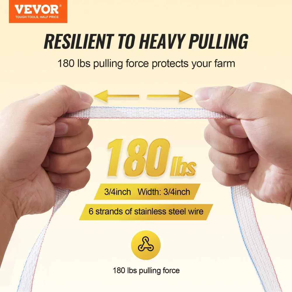 VEVOR Electric Fence Tape, 1640Ft 500M Polytape Fencing Hot Wire, 3/4" Width 6 Stainless Steel Strands for Reliable Conductivity, UV & Rust Resistance, Portable Polywire for Horse Cattle Livestock