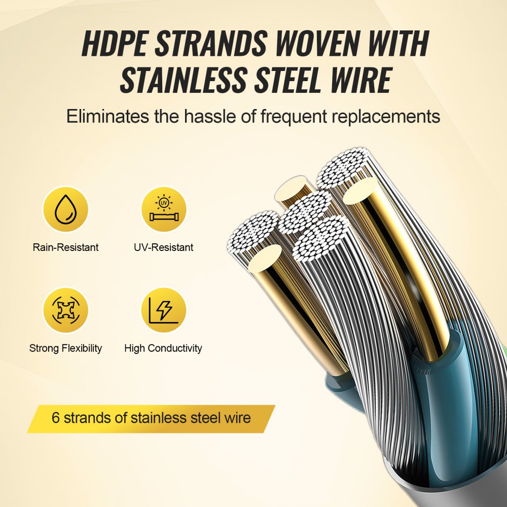 VEVOR Electric Fence Wire, 1640Ft 500M Portable Polywire, 1/8" Diameter 6 Stainless Steel Strands, Fencing Rope Line with 25 Fence Insulators and 25 T-post Insulators, for Horse, Cattle, Livestock