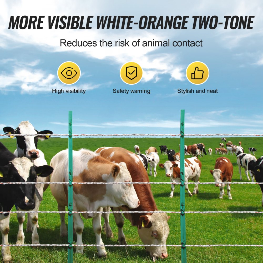 VEVOR Electric Fence Wire, 2625Ft 800M Portable Polywire, 3/32" Diameter 9 Mixed Metal Strands for Reliable Conductivity and UV, Rust Resistance, Fencing Rope Line for Horse, Cattle, Livestock