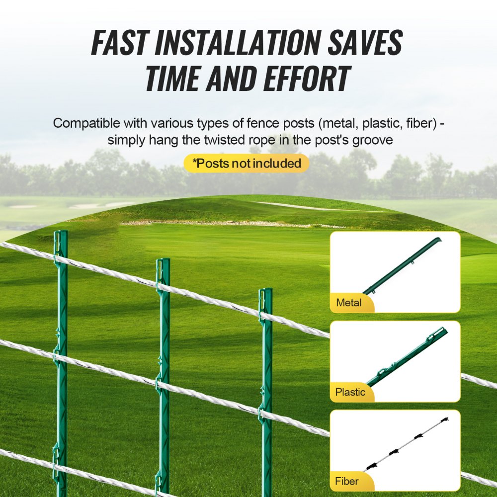 VEVOR Electric Fence Wire, 656Ft 200M Portable Polywire, 1/4" Diameter 6 Stainless Steel Strands for Reliable Conductivity and UV, Rust Resistance, Fencing Rope Line for Horse, Cattle, Livestock