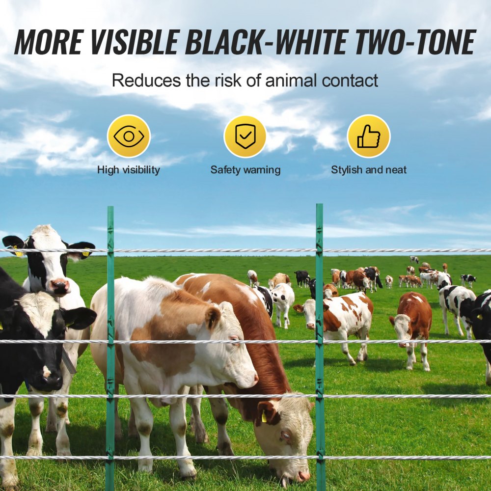 VEVOR Electric Fence Wire, 656Ft 200M Portable Polywire, 1/4" Diameter 6 Stainless Steel Strands for Reliable Conductivity and UV, Rust Resistance, Fencing Rope Line for Horse, Cattle, Livestock