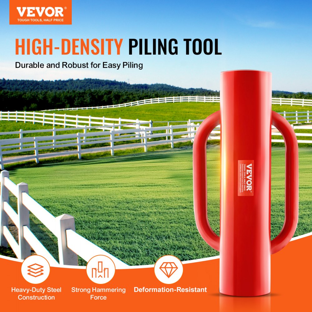 VEVOR Fence Post Driver with Handles, 2.7 in Inner Diameter T Post Pole Pounder, 14LB Heavy Duty Carbon Steel Hand Post Rammer, Farm Fencing Hole Digger for U Channel, Sign Pole, Wooden Post, Red