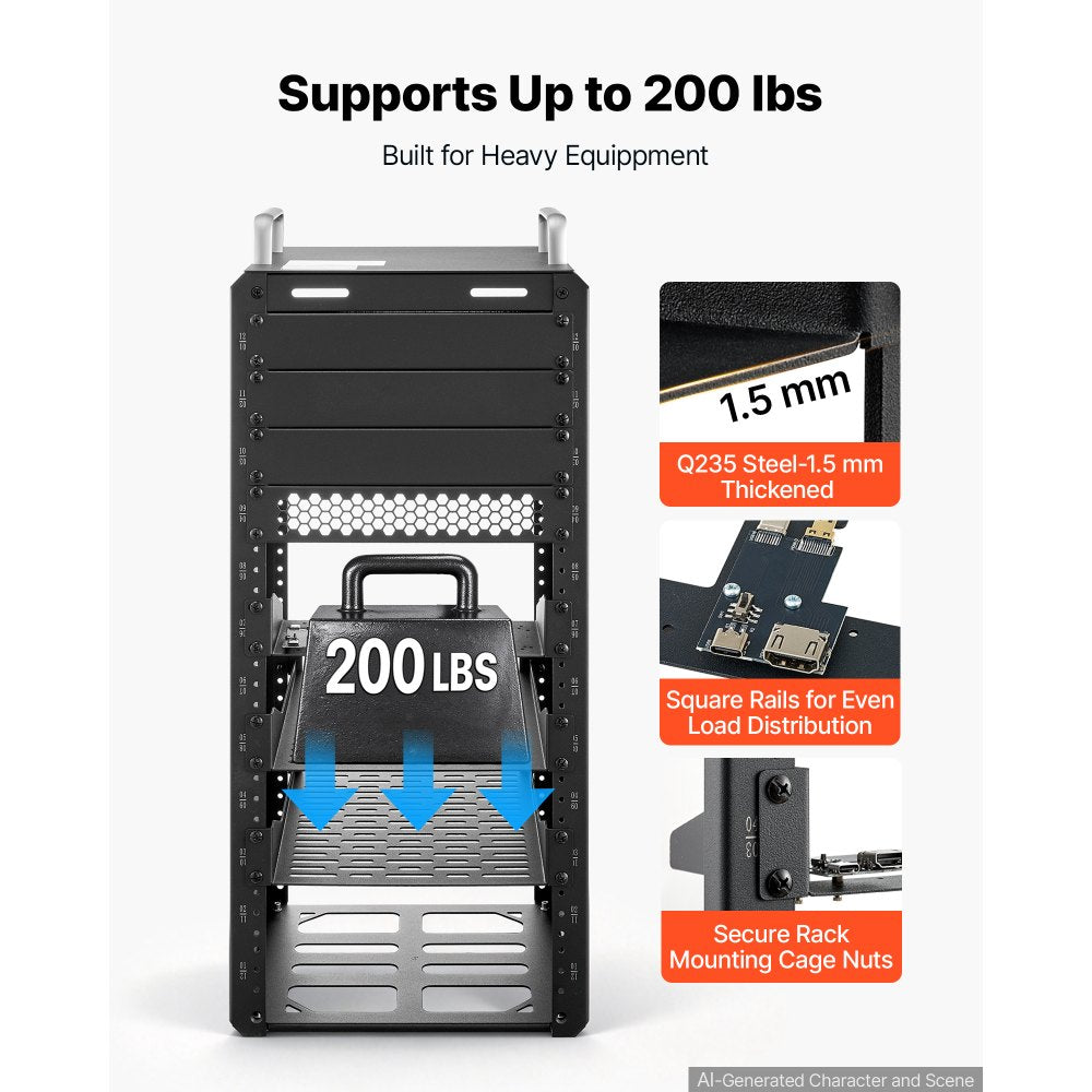 VEVOR 12U Network Rack 10.2 Inch Depth Open Frame Server Rack Vented Shelf, for 10 Inch Network IT Equipment A/V Devices, Supports Up to 200 lbs, with Side Translucent Panels & 2 Top Handles, SBC Tray