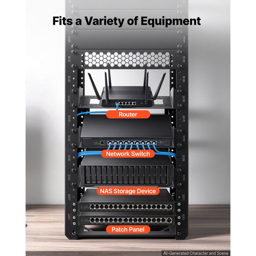 VEVOR 12U Network Rack 10.2 Inch Depth Open Frame Server Rack Vented Shelf, for 10 Inch Network IT Equipment A/V Devices, Supports Up to 200 lbs, with Side Translucent Panels & 2 Top Handles, SBC Tray