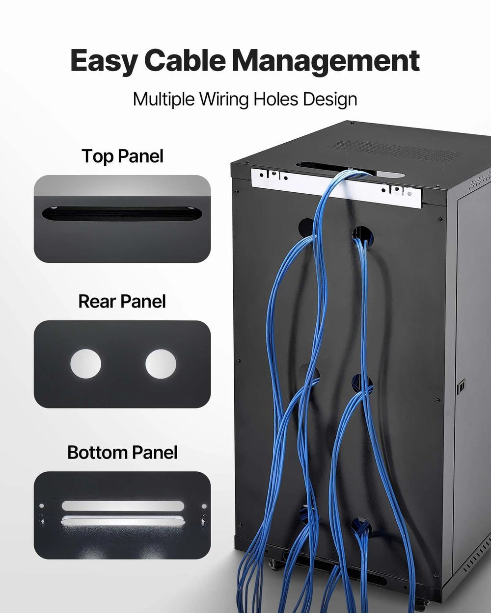 VEVOR 22U network cabinet wall mount server rack enclosure - multiple wiring holes cable management feature