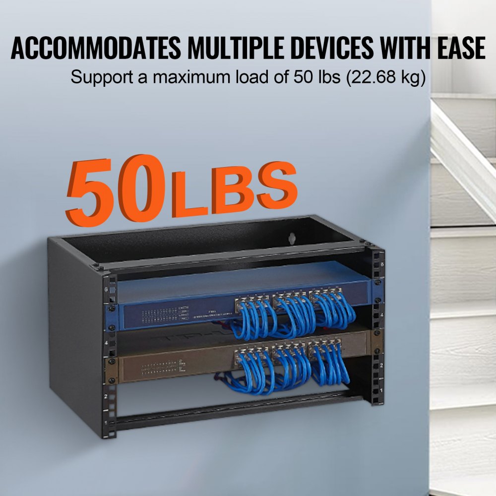 VEVOR 6U Wall Mount Network Rack, 14 in/355.6 mm Depth, 50 lbs/22.68 kg Max Weight Capacity Wall Mount Server Rack with Cage Nuts, 19"/482.6 mm for Shallow Server IT Equipment and Network Switches