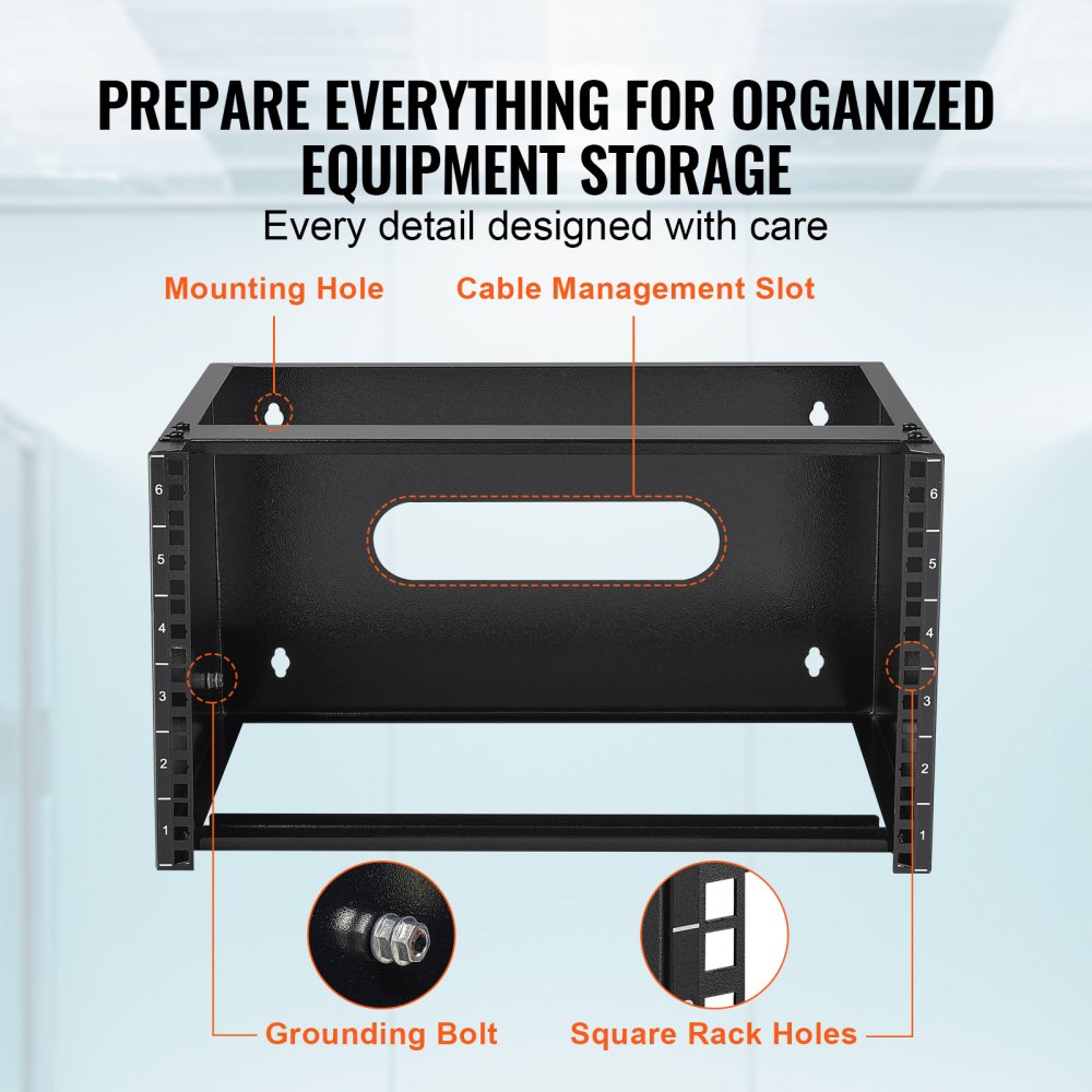 VEVOR 6U Wall Mount Network Rack, 14 in/355.6 mm Depth, 50 lbs/22.68 kg Max Weight Capacity Wall Mount Server Rack with Cage Nuts, 19"/482.6 mm for Shallow Server IT Equipment and Network Switches