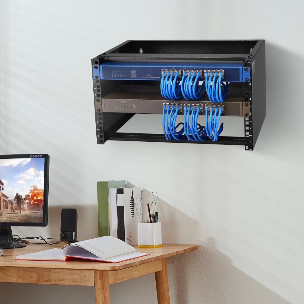 VEVOR 6U Wall Mount Network Rack, 14 in/355.6 mm Depth, 50 lbs/22.68 kg Max Weight Capacity Wall Mount Server Rack with Cage Nuts, 19"/482.6 mm for Shallow Server IT Equipment and Network Switches