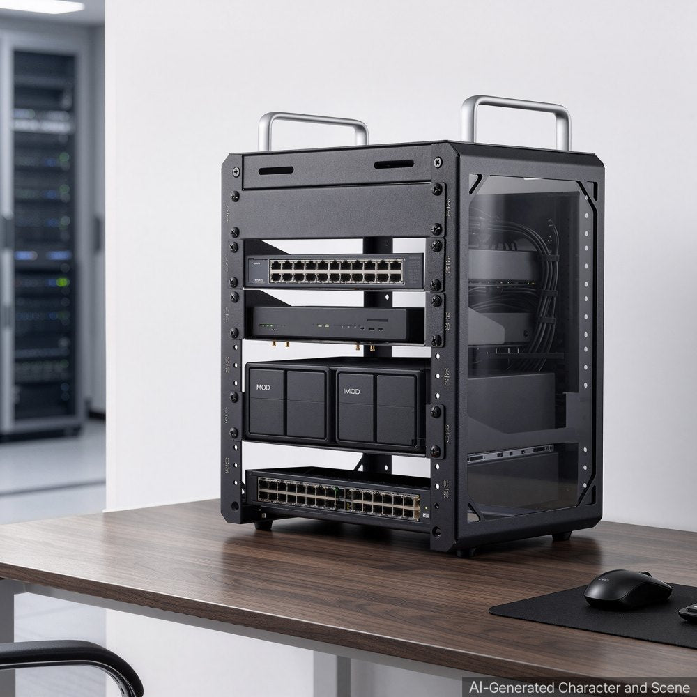 VEVOR 6U Network Rack 7.87 Inch Depth Open Frame Server Rack Vented Shelf, for 10 Inch Network IT Equipment A/V Devices, Supports Up to 200 lbs, with Side Translucent Panels & 2 Top Handles, SBC Tray