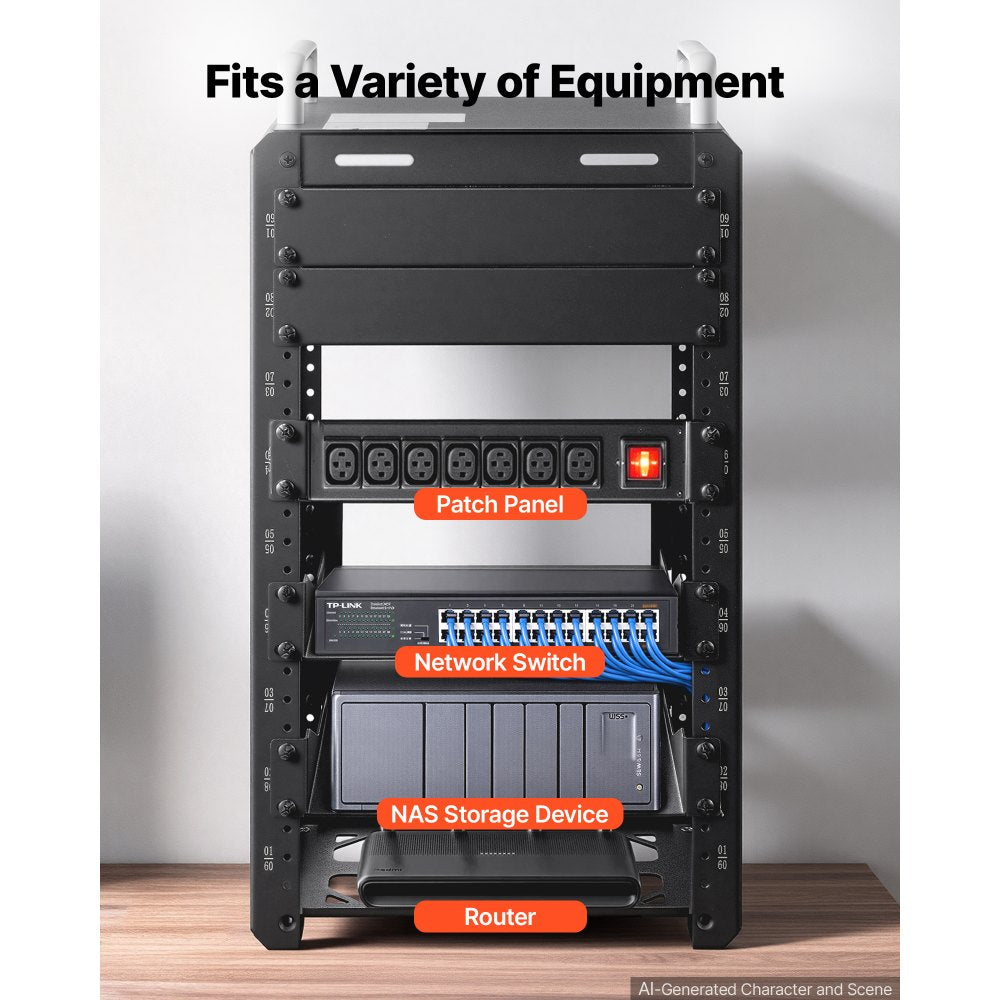 VEVOR 9U Network Rack 7.87 Inch Depth Open Frame Server Rack Vented Shelf, for 10 Inch Network IT Equipment A/V Devices, Supports Up to 200 lbs, with Side Translucent Panels & 2 Top Handles, SBC Tray