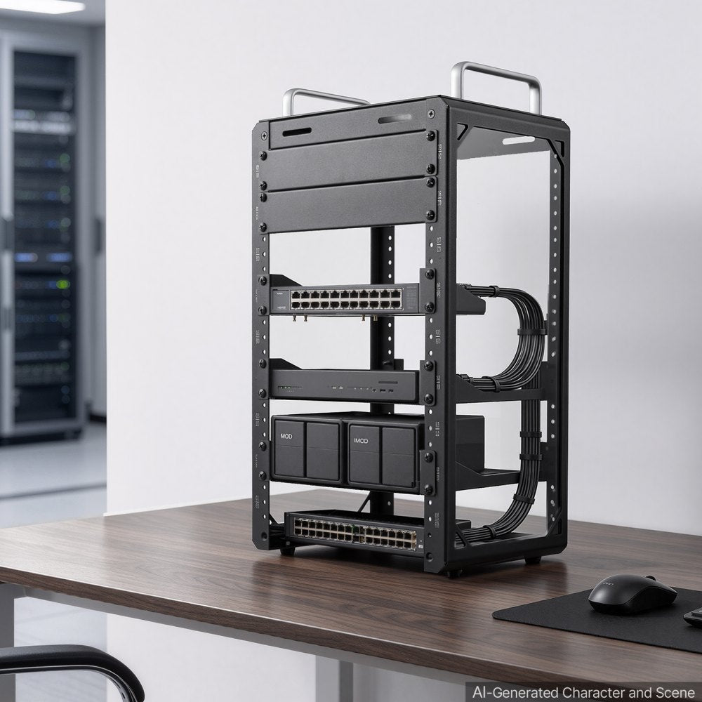 VEVOR 9U Network Rack 7.87 Inch Depth Open Frame Server Rack Vented Shelf, for 10 Inch Network IT Equipment A/V Devices, Supports Up to 200 lbs, with Side Translucent Panels & 2 Top Handles, SBC Tray