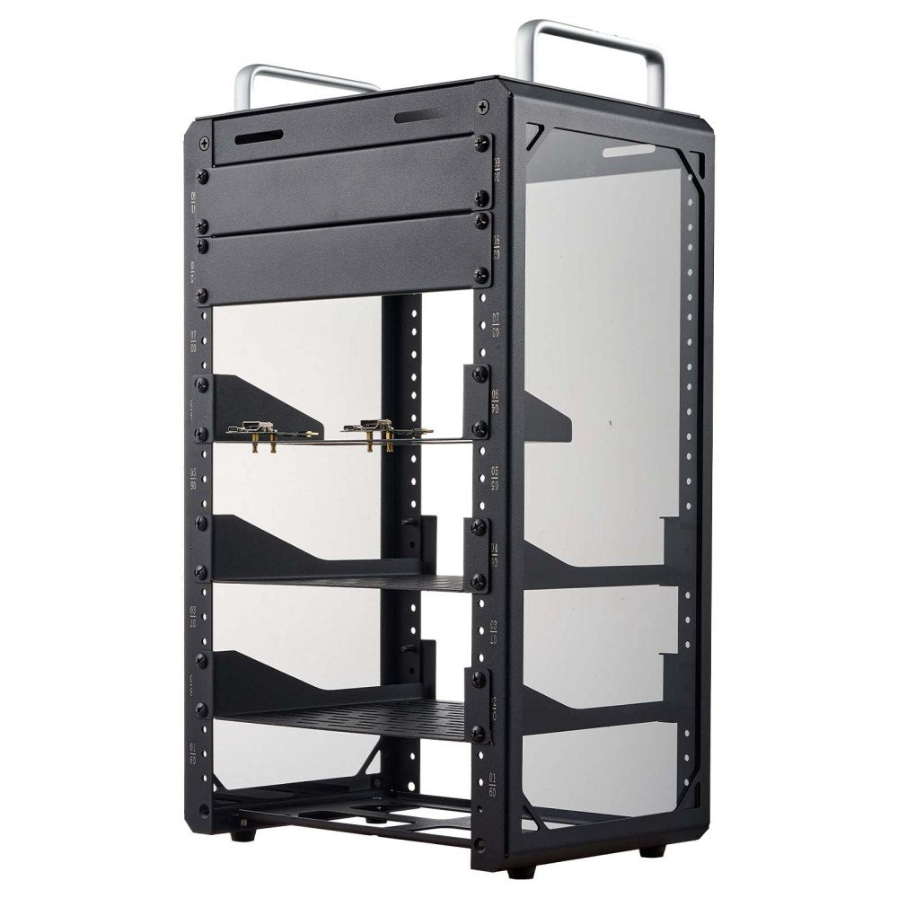 VEVOR 9U Network Rack 7.87 Inch Depth Open Frame Server Rack Vented Shelf, for 10 Inch Network IT Equipment A/V Devices, Supports Up to 200 lbs, with Side Translucent Panels & 2 Top Handles, SBC Tray