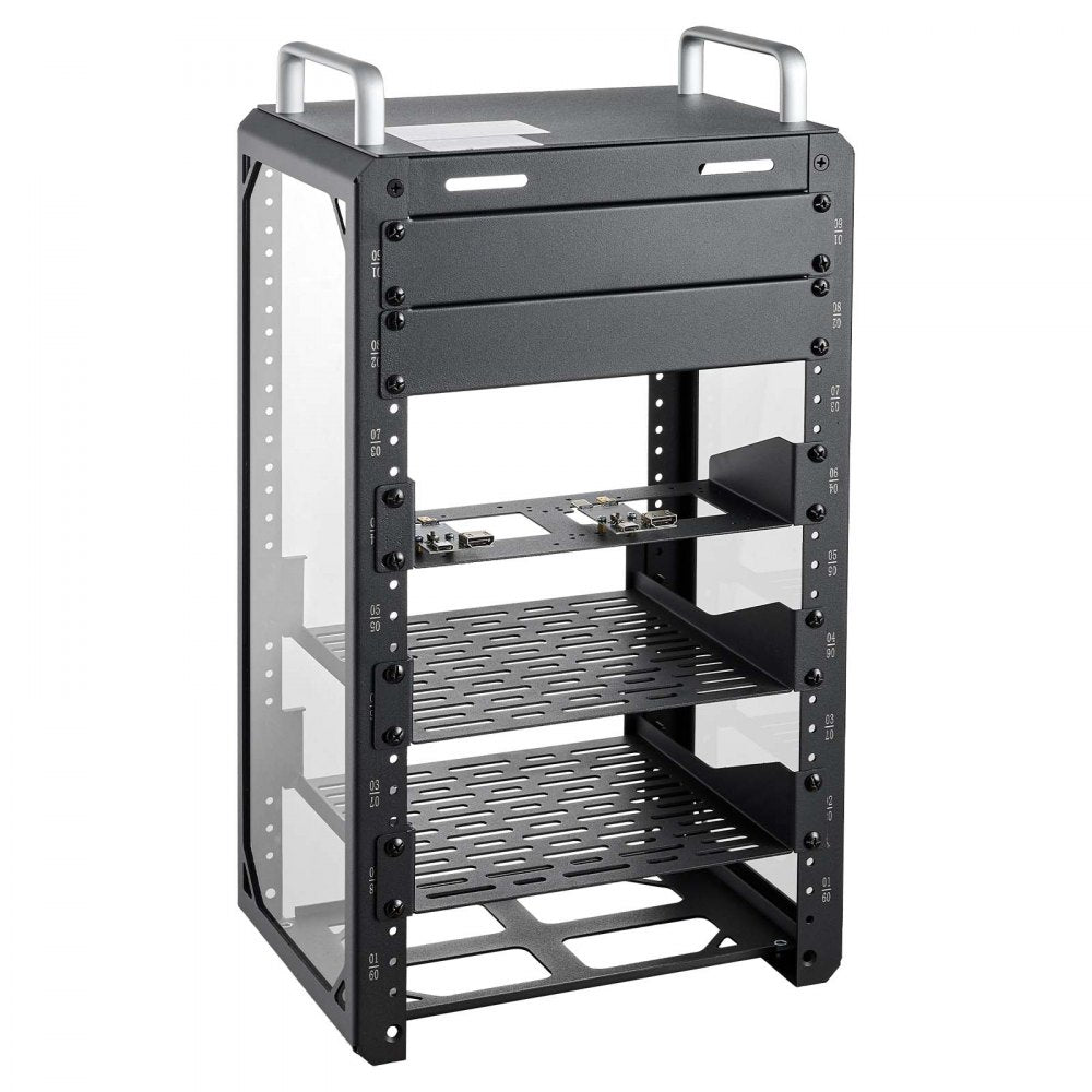 VEVOR 9U Network Rack 7.87 Inch Depth Open Frame Server Rack Vented Shelf, for 10 Inch Network IT Equipment A/V Devices, Supports Up to 200 lbs, with Side Translucent Panels & 2 Top Handles, SBC Tray