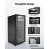 VEVOR 22U Network Cabinet Server Rack, Built-In PDU, 2 Fans, LED Light, for 19" IT Equipment A/V Devices, 23.6" Depth (18" Installation), 660 lbs Max, Lockable Door with Casters Temperature Display