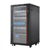 VEVOR 22U Network Cabinet Server Rack, Built-In PDU, 2 Fans, LED Light, for 19" IT Equipment A/V Devices, 23.6" Depth (18" Installation), 660 lbs Max, Lockable Door with Casters Temperature Display